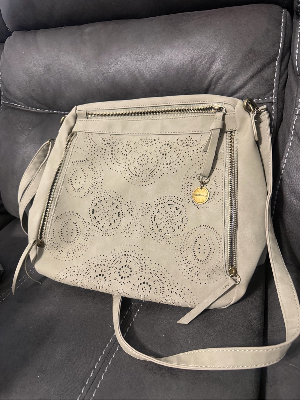 Wallflower Perforated Crossbody Purse Sage Green Faux Leather Shoulder Bag
